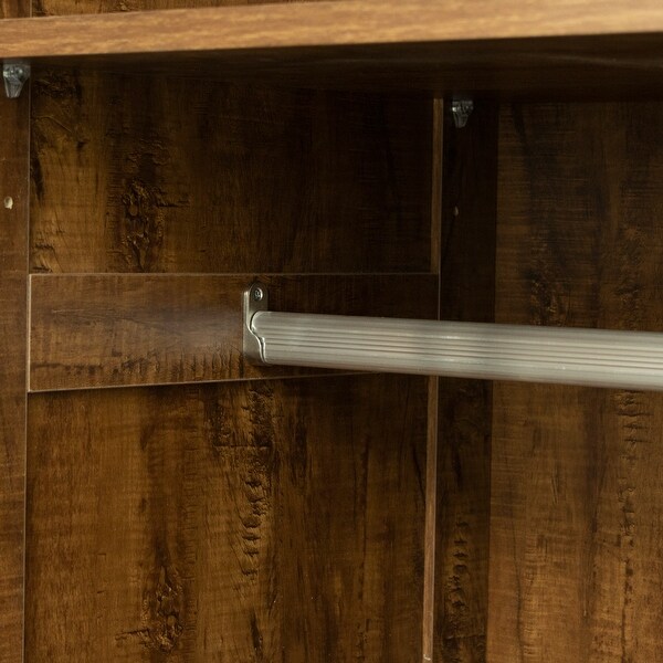 Wood High Wardrobe with 2 Drawers， 5 Storage Space and 2 Doors - - 36394606