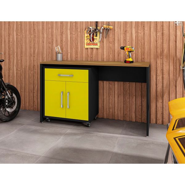 Eiffel Garage Work Station Set of 2 in Matte Black and Yellow