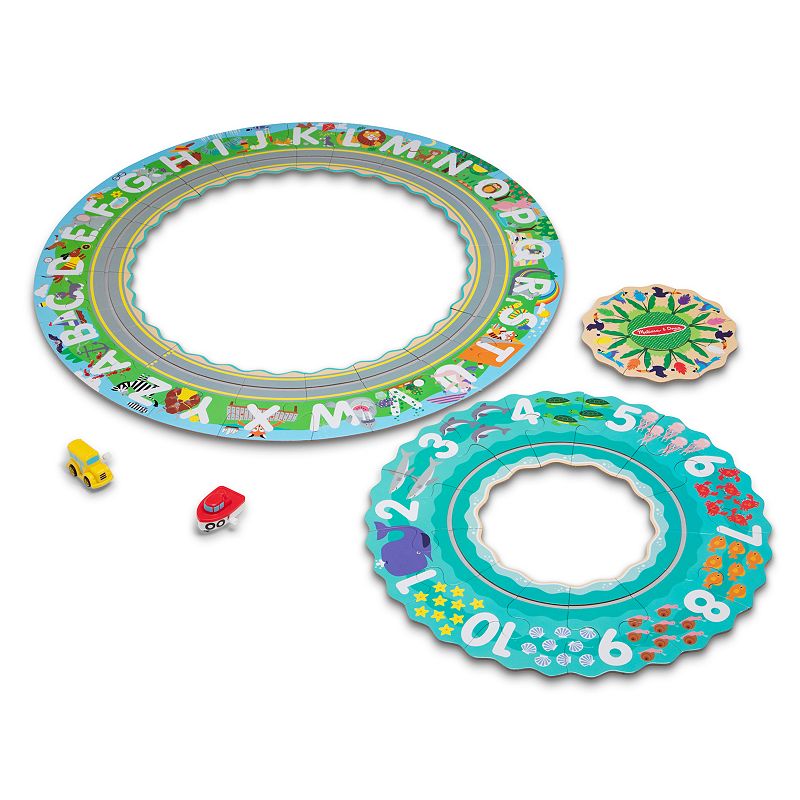 Melissa and Doug Round the Shore Tracks Cardboard Jigsaw Floor Puzzle and Wind-Up Vehicles