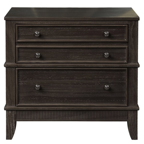 Wood 3-Drawer Classic Nightstand， Vintage Style Bedroom Storage Cabinet - - 37893709