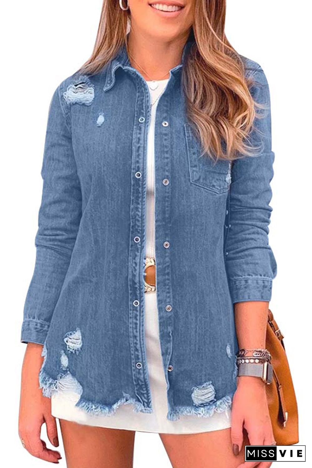 Blue Ripped Denim Jacket