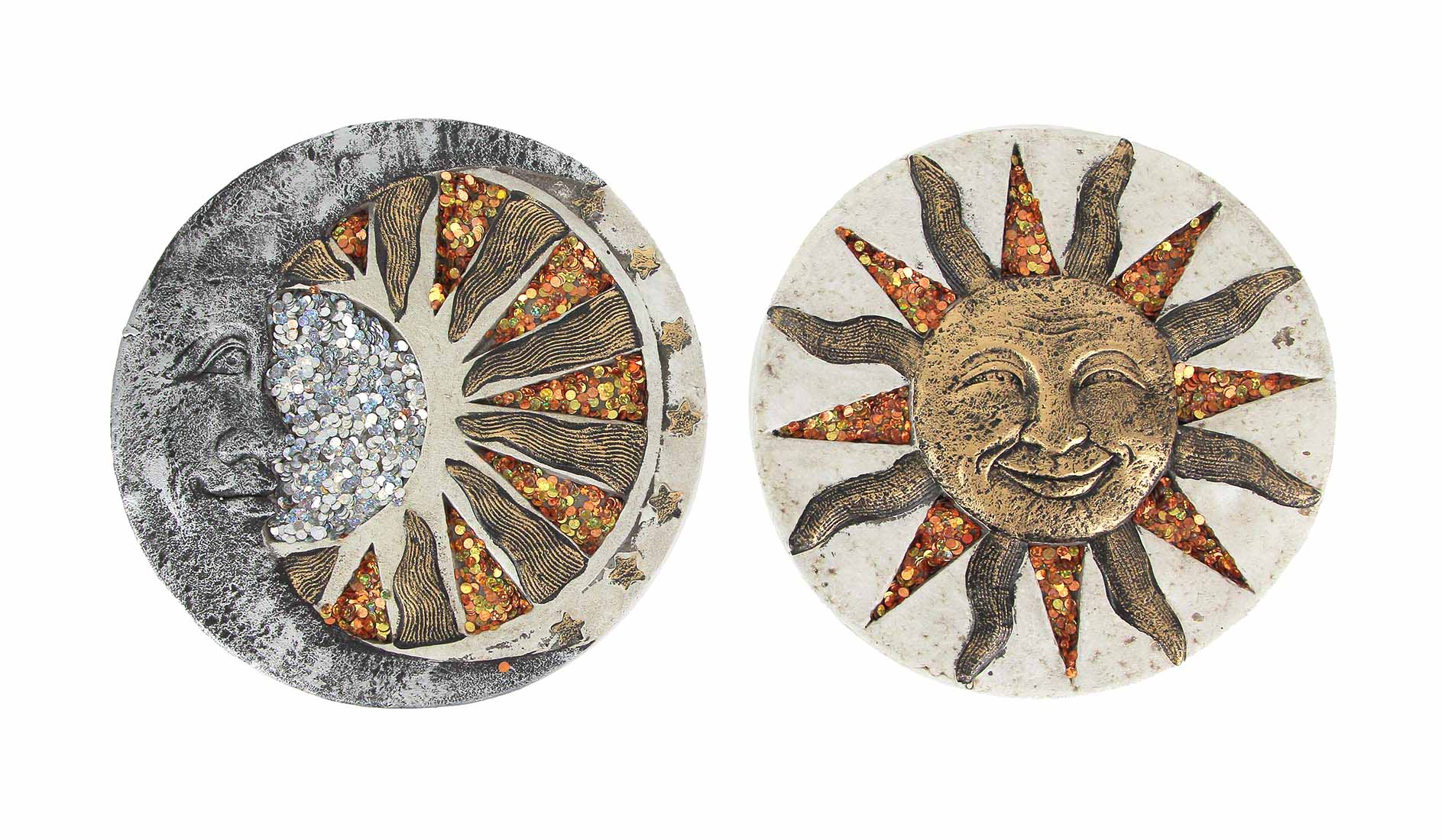 Chesapeake Bay Ltd Set Of 2 Cement Sun Moon Stone Sculpture Hanging Garden Walkway Decorative Art