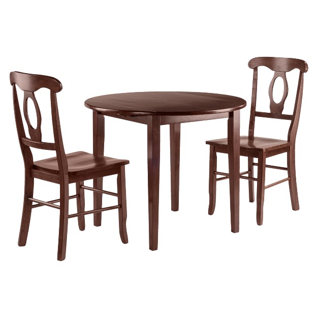 3pc Clayton Drop Leaf Dining Sets With 2 Keyhole Back Chairs Walnut Winsome