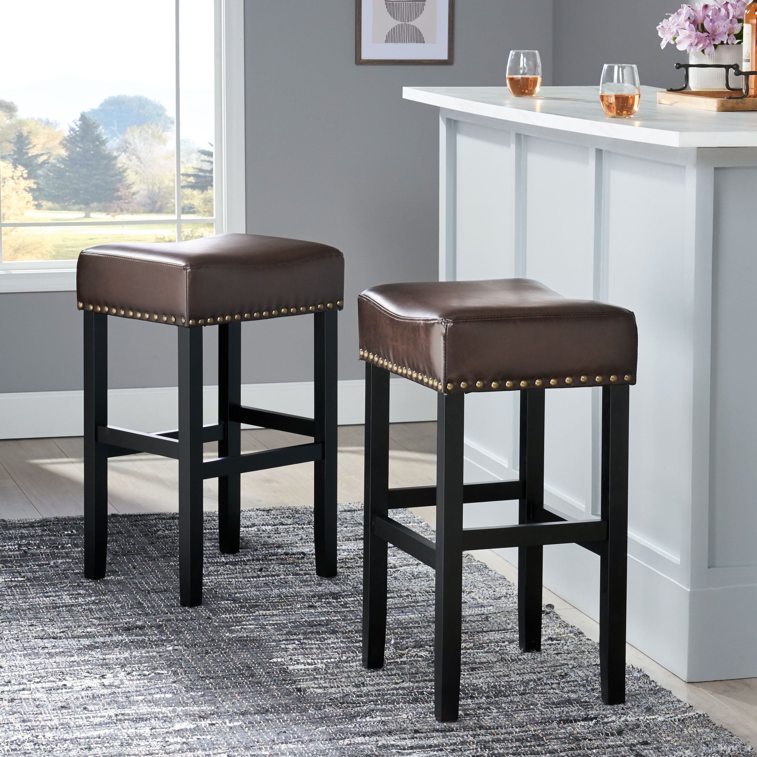 Chantal Backless Leather Counter and Bar Stool, Set of 2