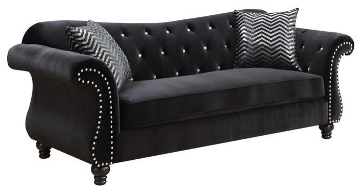 Furniture of America Basonne Glam Fabric Nailhead Trim Sofa in Black   Traditional   Sofas   by Homesquare  Houzz