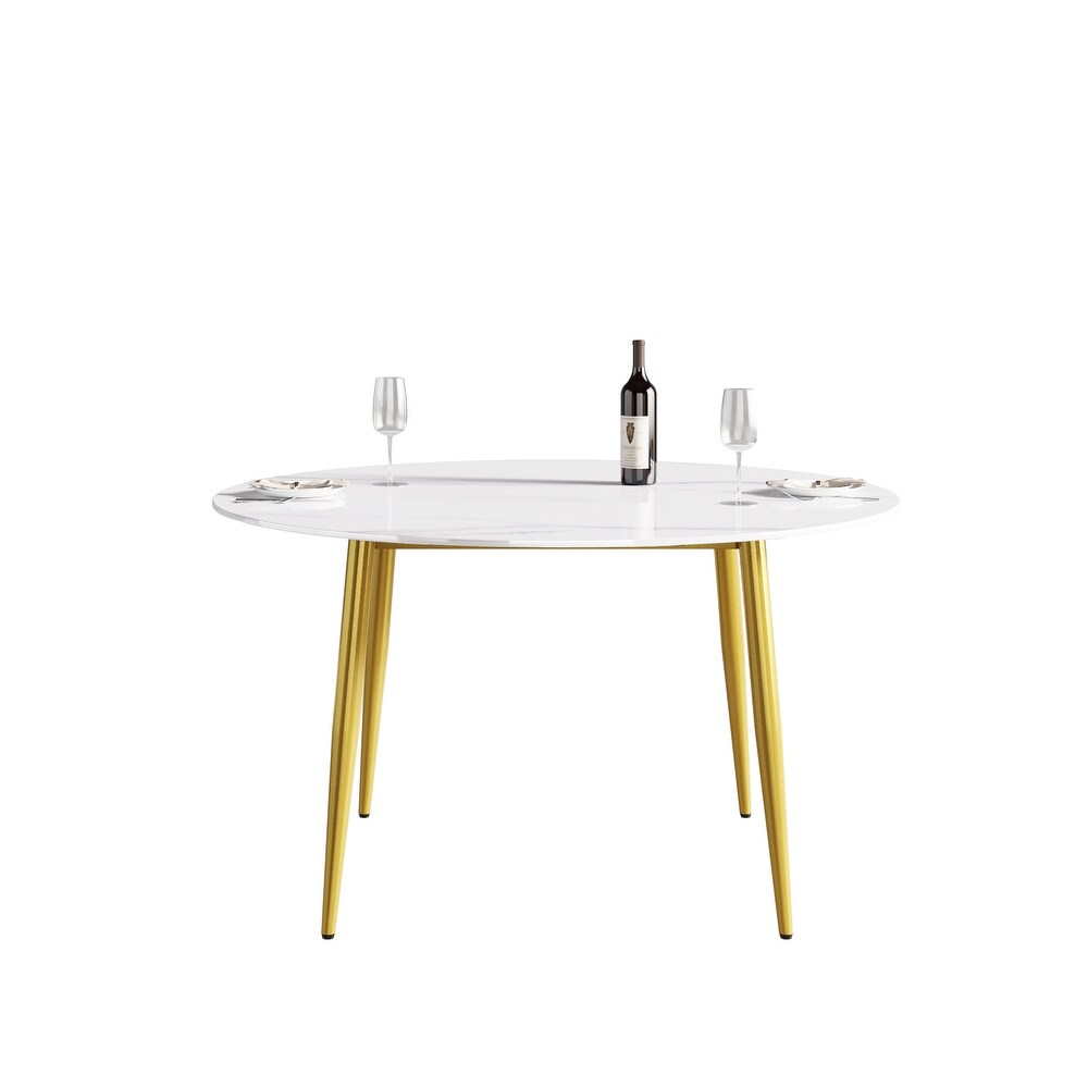 Round Marble Dining Table  Sintered Stone Table Top with Metal Legs