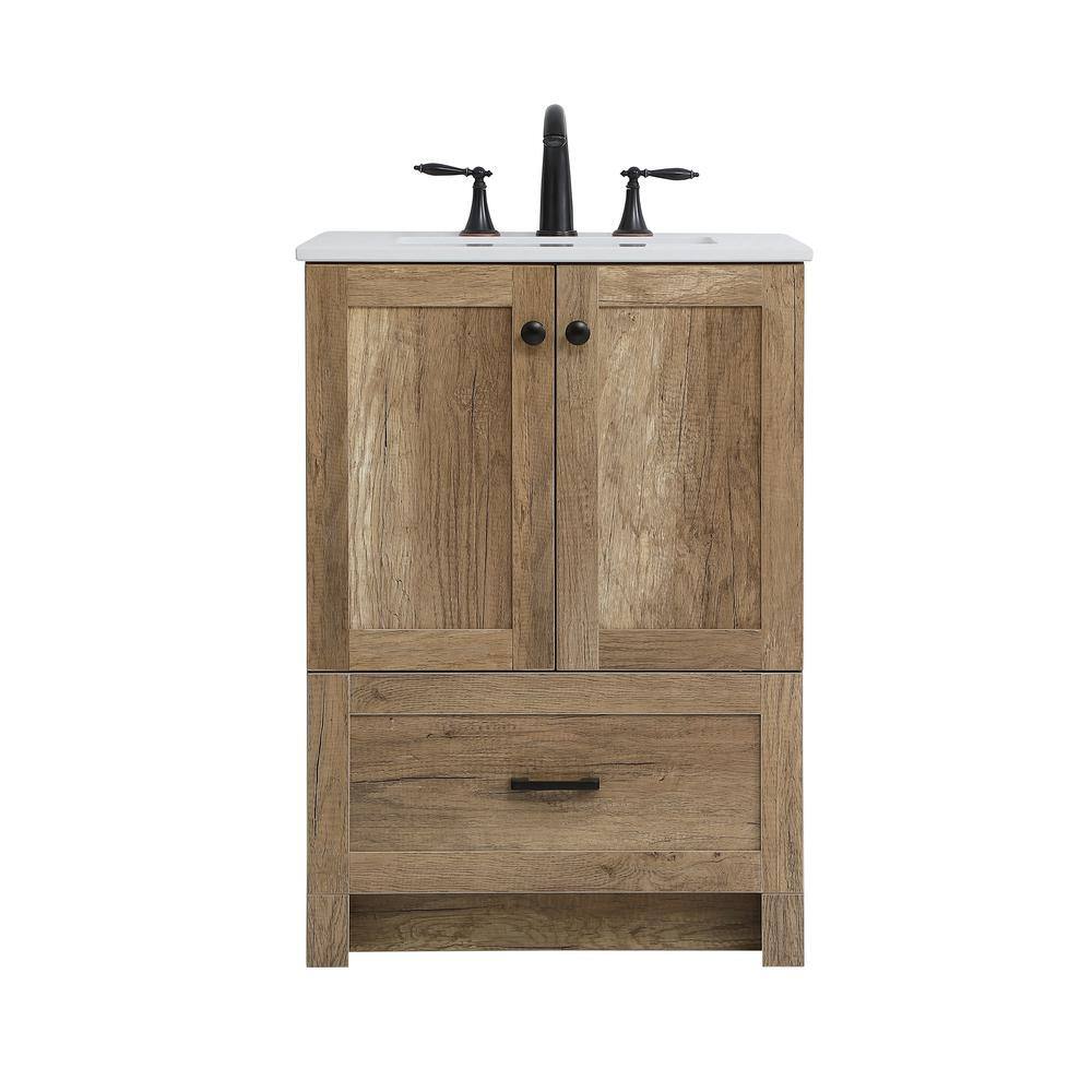 Timeless Home 24 in. W x 19 in. D x 34 in. H Single Bathroom Vanity in Natural Oak with Ivory Quartz Top and White Basin TH5648NO