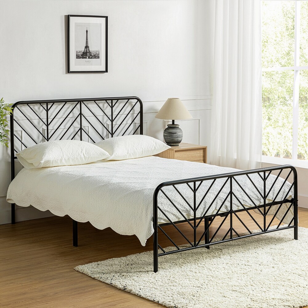 Padraic Modern Metal Bed With Openwork Headboard and footboard by HULALA HOME