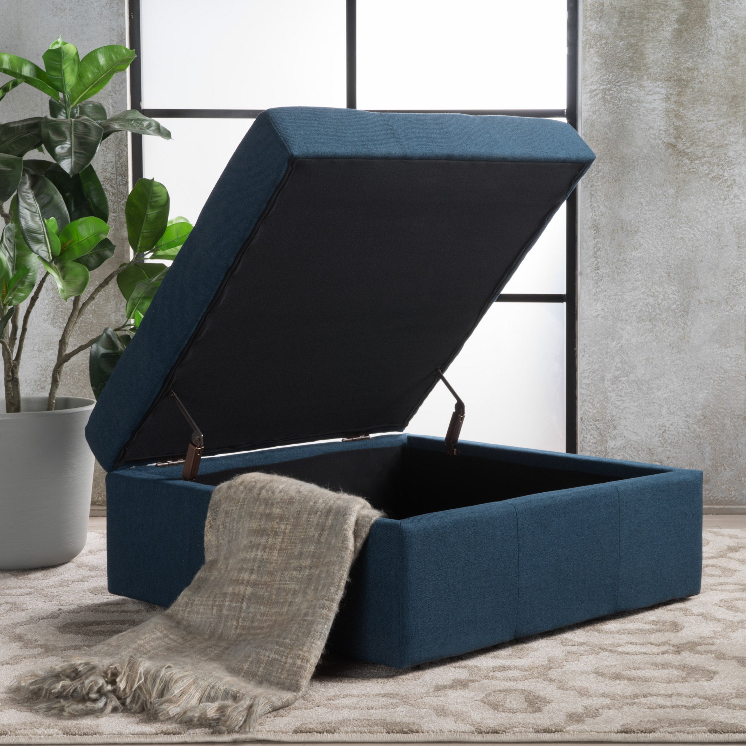 Channing Square Tufted Fabric Storage Ottoman Coffee Table With Casters