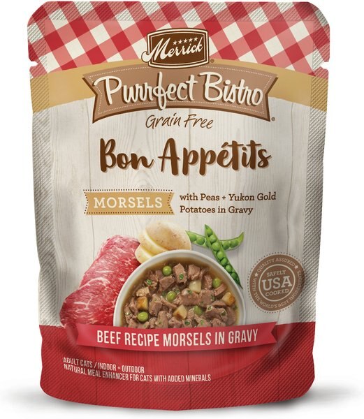 Merrick Purrfect Bistro Bon Appetits Grain-Free Beef Recipe Morsels in Gravy Adult Cat Food Pouches