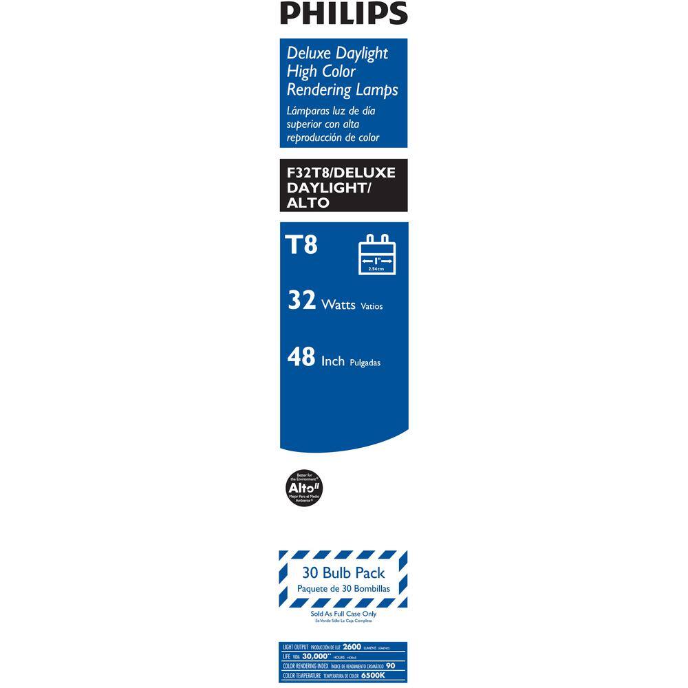 Philips 32-Watt 4 ft. Alto Daylight Linear T8 Fluorescent Tube Light Bulb (30-Pack) 479758