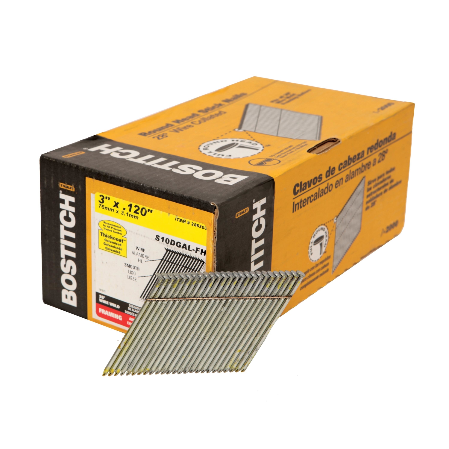 Bostitch 3 in. 11 Ga. Angled Strip Galvanized Framing Nails 28 deg 2000 pk