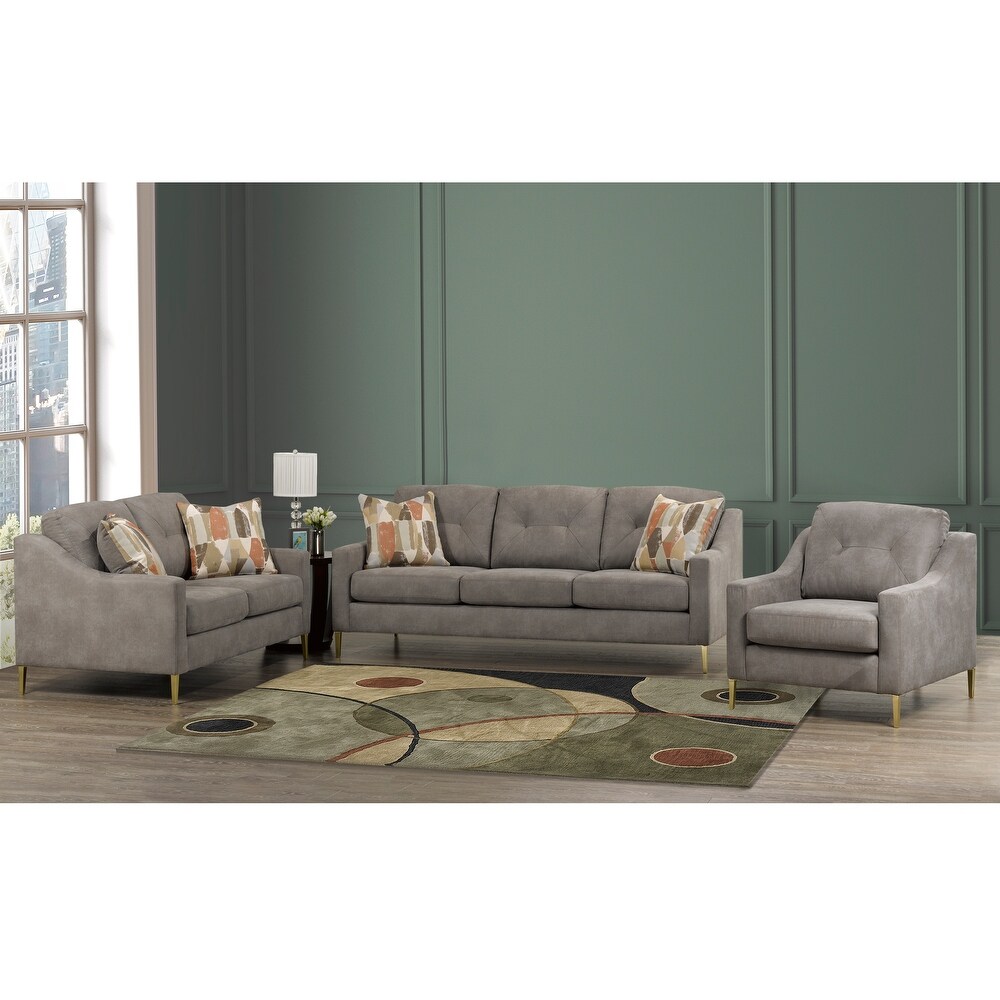 Weston Retro Modern Grey Fabric Tufted Sofa  Loveseat and Chair Set