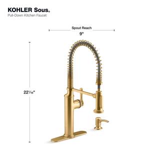 KOHLER Sous Pro-Style-Single Handle Pull Down Sprayer Kitchen Faucet in Vibrant Brushed Moderne Brass K-R10651-SD-2MB