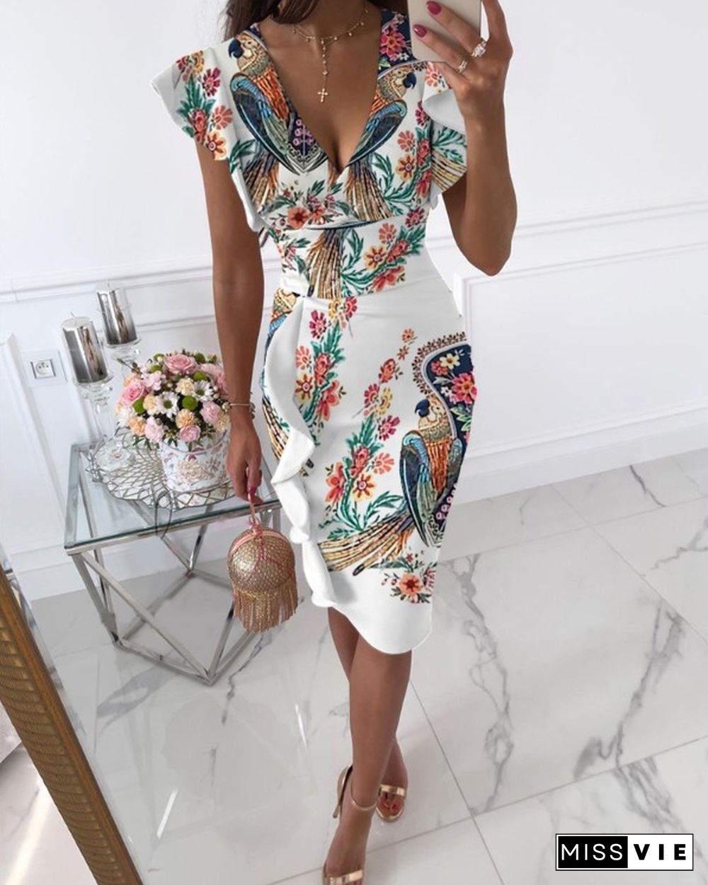 Summer Women Deep V-Neck Slim Patchwork Mini Dress Solid Butterfly Sleeve Sheath Ladies Evening Dress Fashion Streetwear Vestido