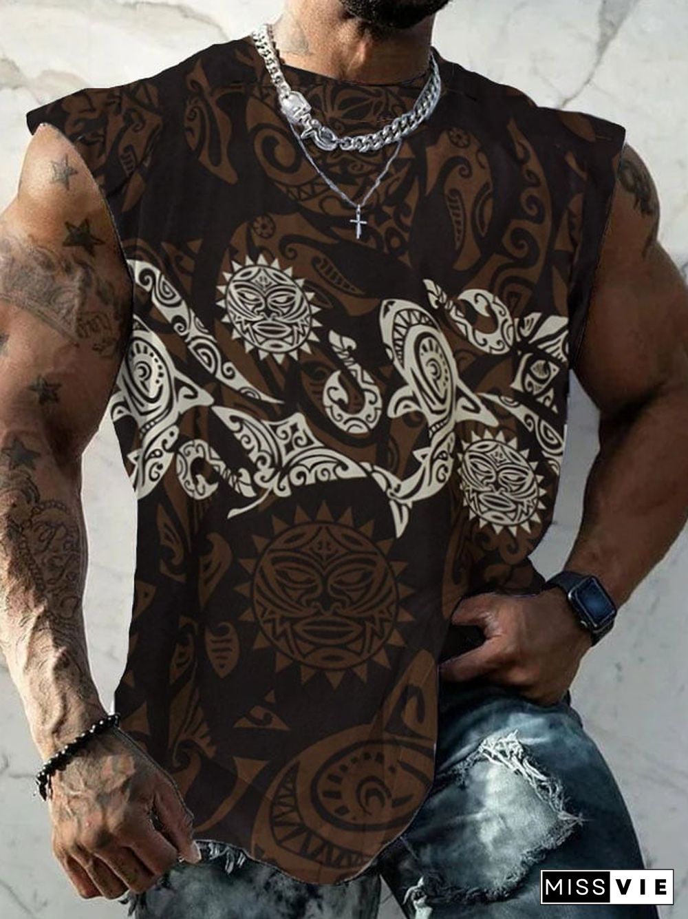 Men's Hawaiian Sea Life Print Tank Top