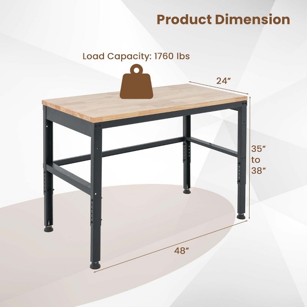 Adjustable Work Bench Heavy duty Steel Frame Worktable With Power Outlets