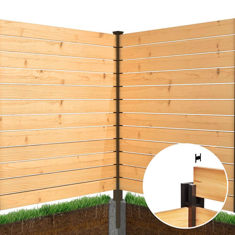 HOFT 96 in. Black Aluminum In-Ground Fence Corner Post and Hardware - Kit B8 USKCP9601