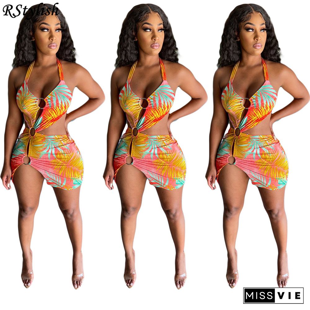 Summer Bandage Halter Print Clubwear Bodycon Dresses