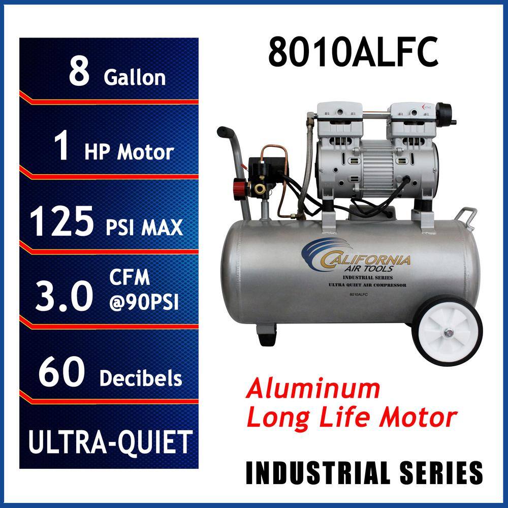 California Air Tools Ultra Quiet and Oil-Free 1.0 HP 8.0 Gal. 120 PSI Electric Aluminum Tank Air Compressor CAT-8010ALFC