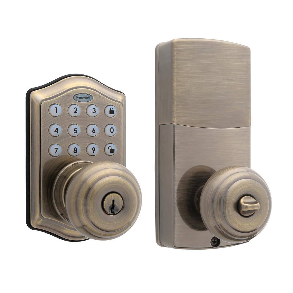 Honeywell Antique Brass Keypad Electronic Knob Entry Door Lock 8732101