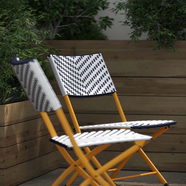 Flash Furniture Rouen Set Of Two Folding French Bistro Chairs In Pe Rattan With Metal Frames For Indoor And Outdoor Use