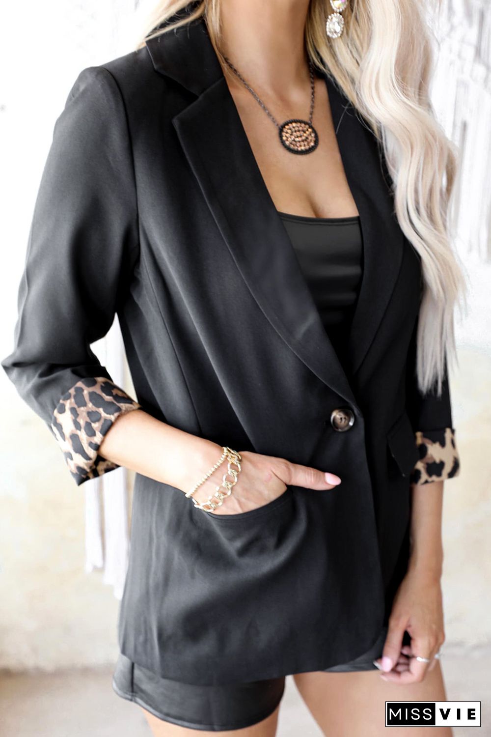 Black Leopard Lined Blazer