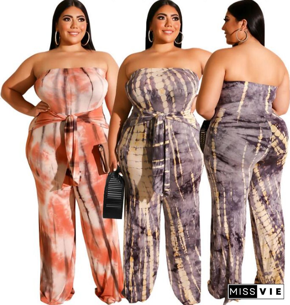 Sexy Strapless Printed Big Size Straight-legs Jumpsuit