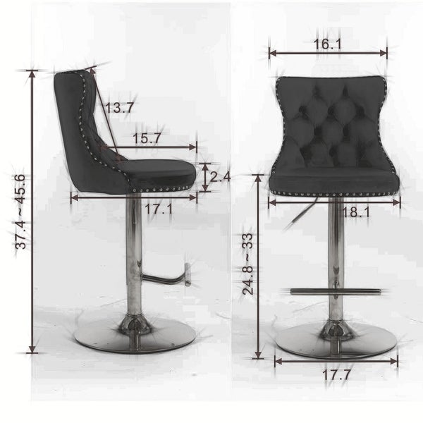 Swivel Velvet Barstools Adjusatble Seat， Modern Bar Chairs Comfortable Tufted