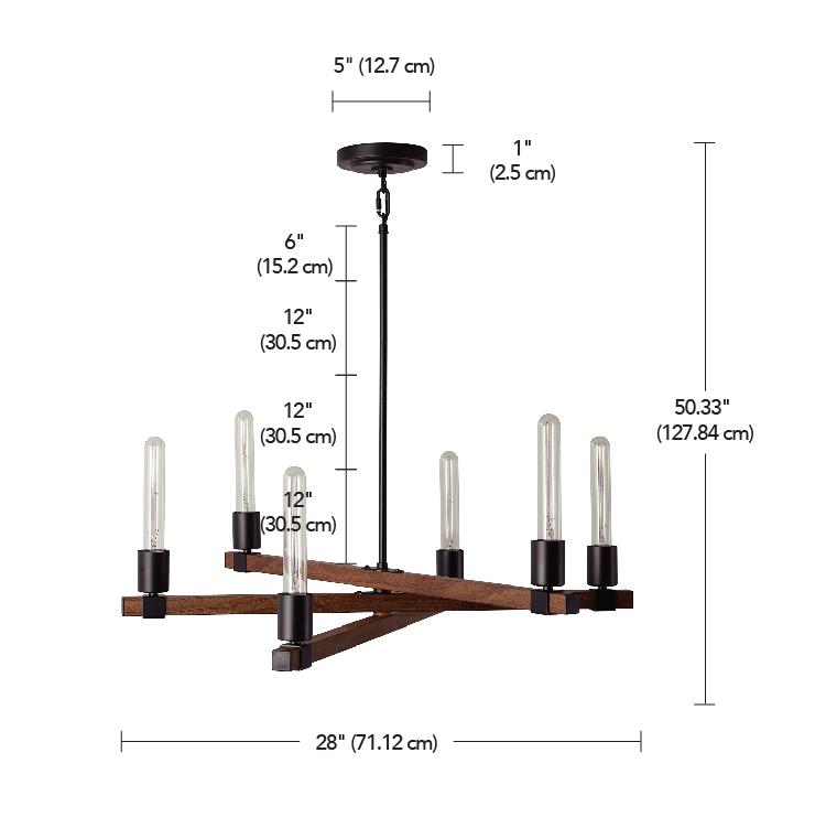 Globe Electric Walken 6Light Matte Black Chandelier with Faux Wood Accents 60546  Crowdfused