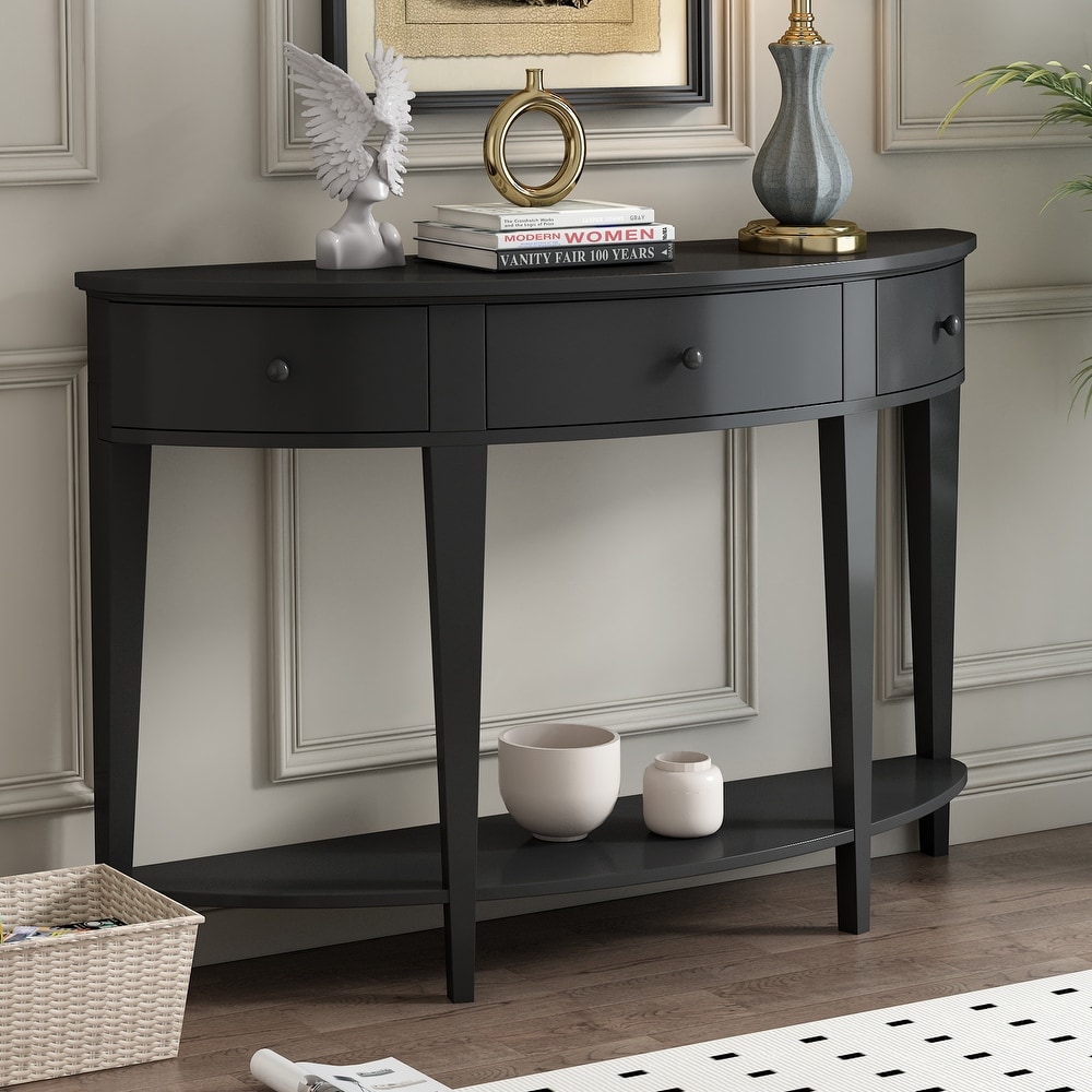 Hallway Curved Console Table Sofa Table Entryway Table w/Drawers