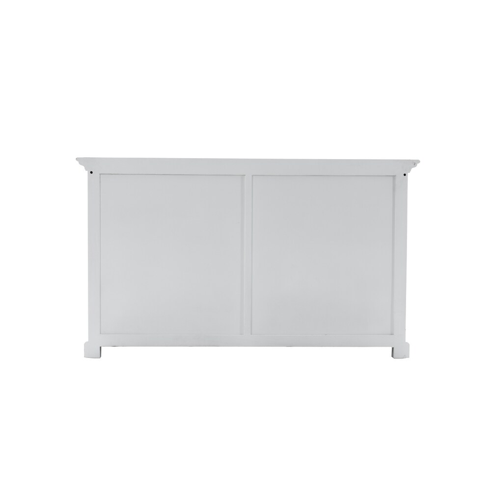 NovaSolo Halifax Coastal White Buffet Hutch Cabinet with 8 Shelves  Solid Mahogany Frame  57.09 x 19.69 x 86.61