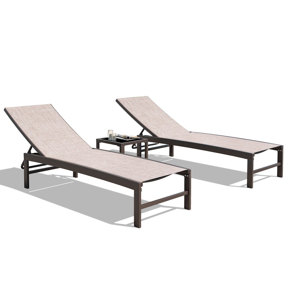 Outdoor Indoor Adjustable Lounge Chairs and Table Set 3 piece