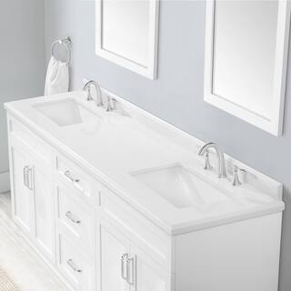 Home Decorators Collection Lincoln 72 in. W x 22 in. D x 34.5 in. H Bath Vanity in White with White Cultured Marble Top Lincoln 72W