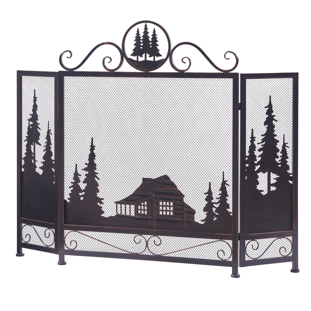 Three Panel Foldable Iron Fireplace Screen   43.7''Lx8.66''Wx34.65''H