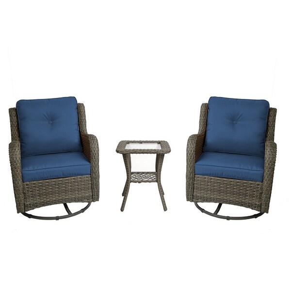 3 Pieces Patio Furniture Rocking Set with Rattan Side Table