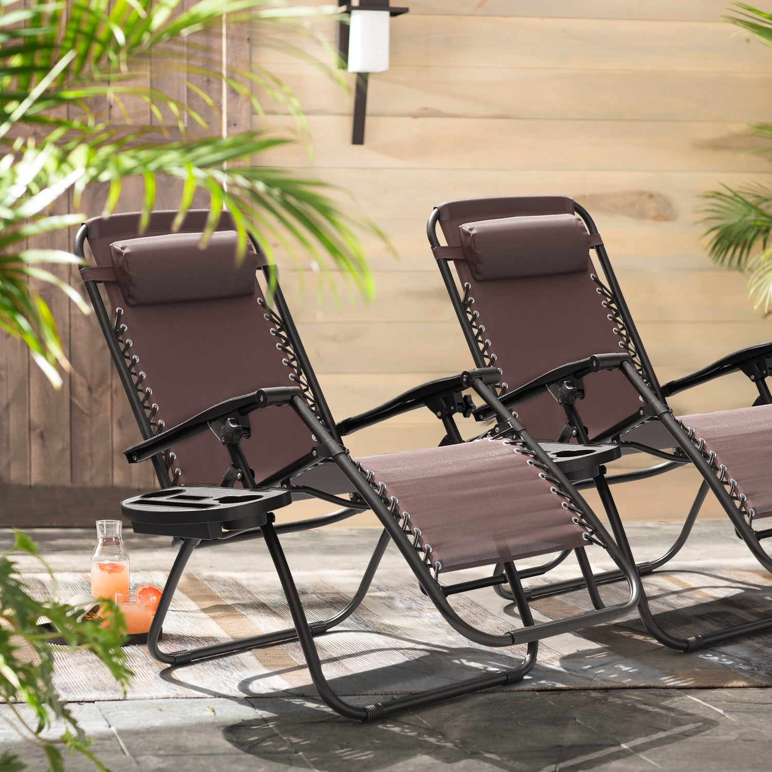 Lacoo Patio Zero Gravity Chair for 2 Adjustable Recline Pack of 2, Brown