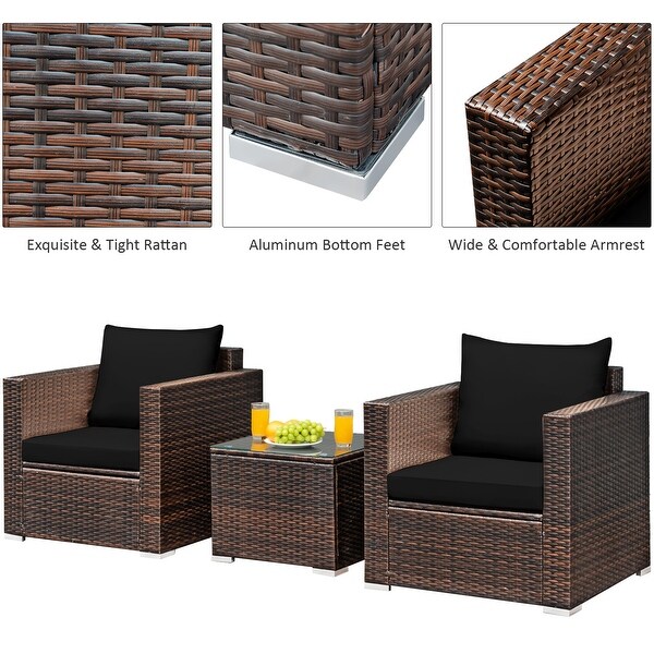 Gymax 3PCS Rattan Patio Outdoor Conversation Furniture Set w/ Black