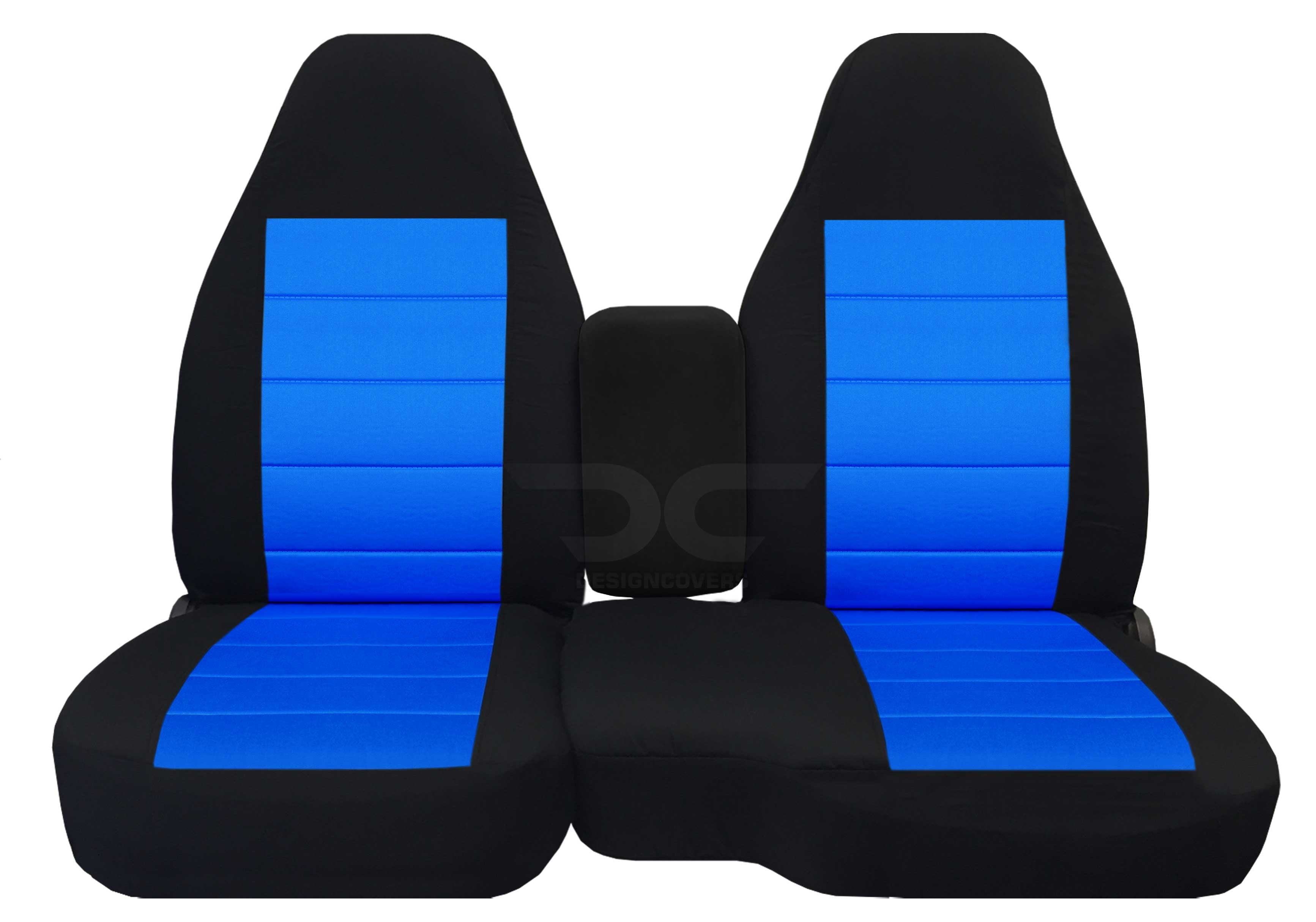 T59-Designcovers Compatible with 2004-2012 Chevy Colorado/GMC Canyon Two-Tone Truck Seat Covers (Front 60/40 Split Bench)-Opening Console: Black and Blue Velour