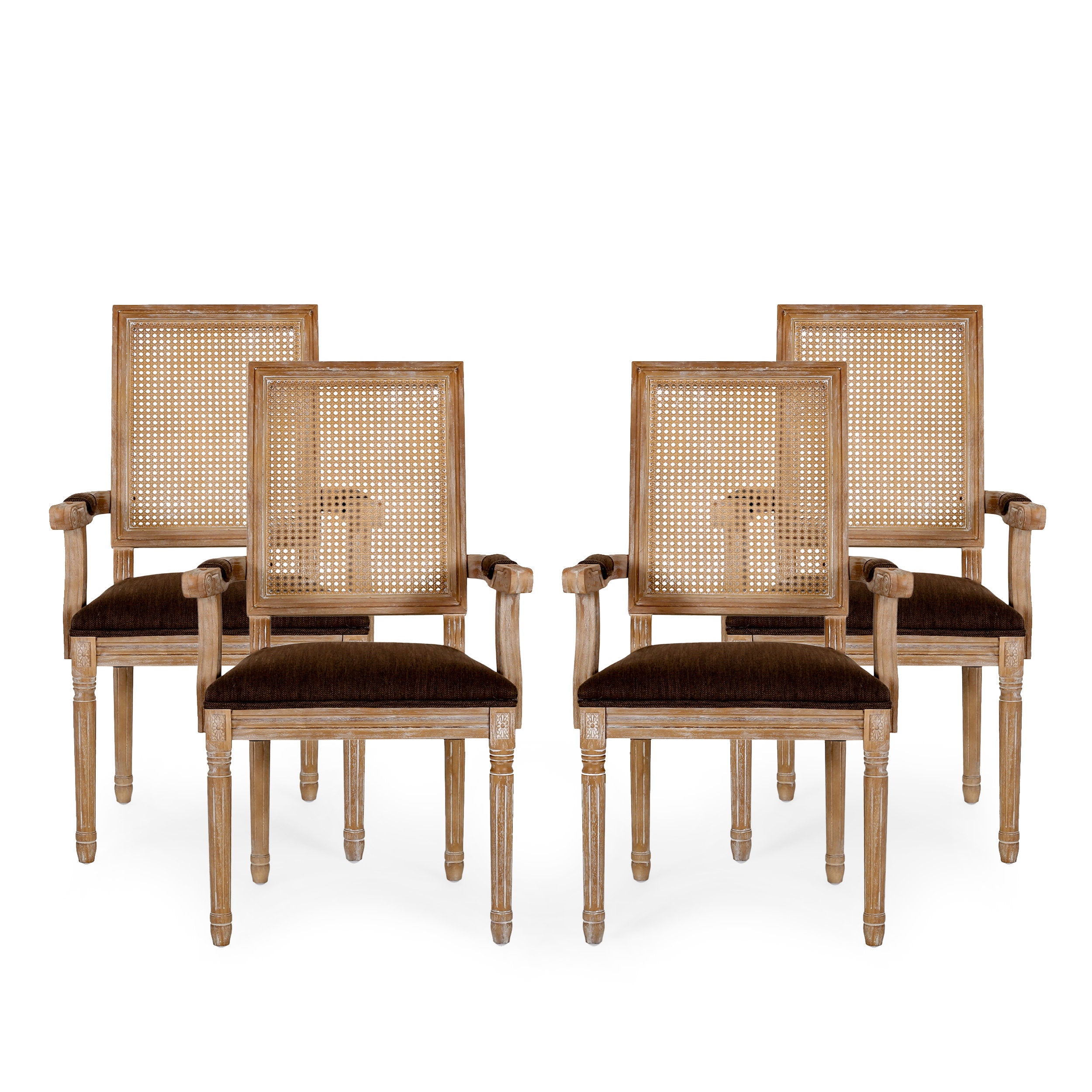 Zentner French Country Upholstered Wood and Cane Upholstered Dining Chairs, Set of 4