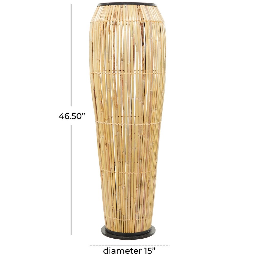 The Novogratz Brown Wicker Handmade Slatted Frame Vase with Black Metal Accents