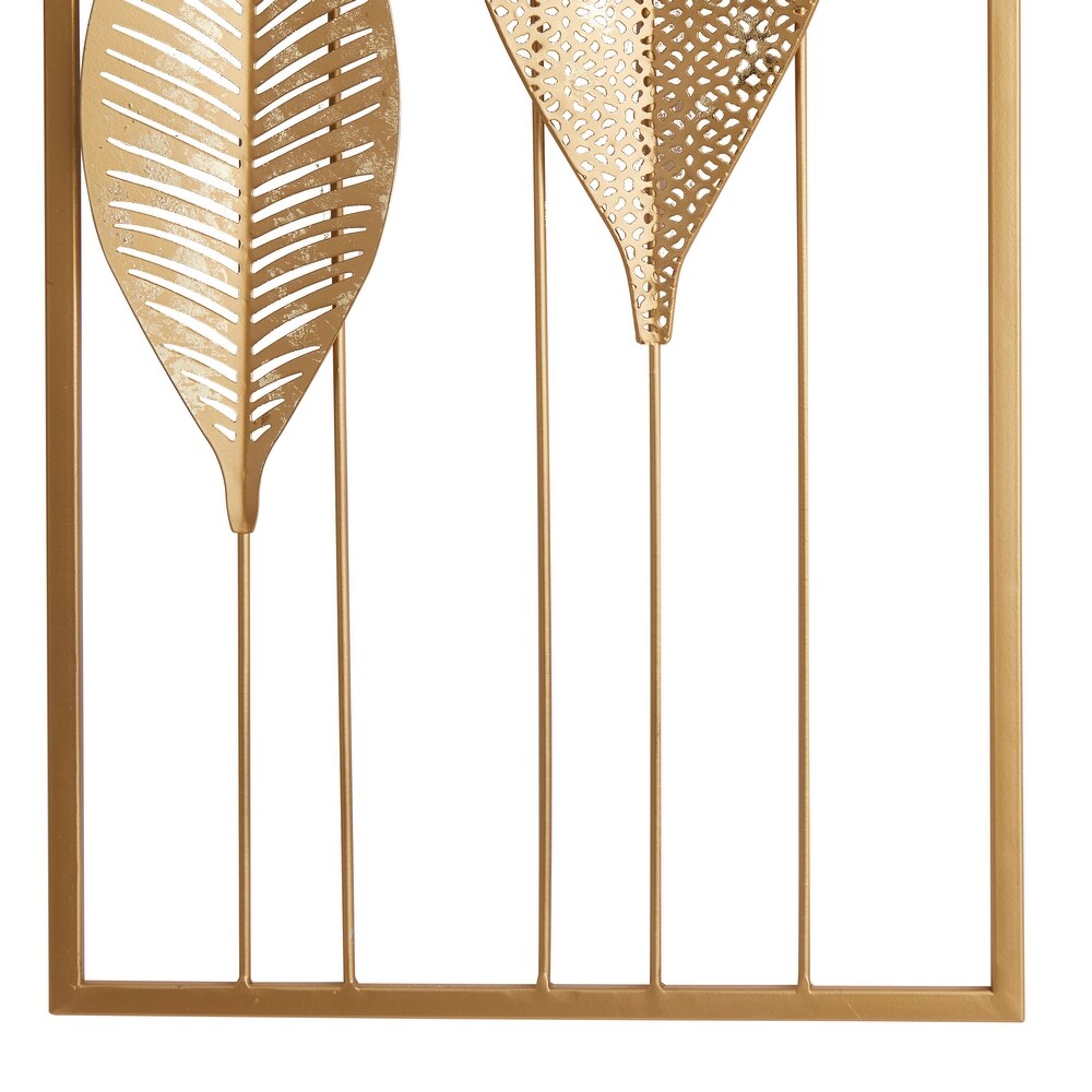 CosmoLiving by Cosmopolitan Gold Metal Tall Cut Out Leaf Wall Decor with Gold Frame (Set of 2)