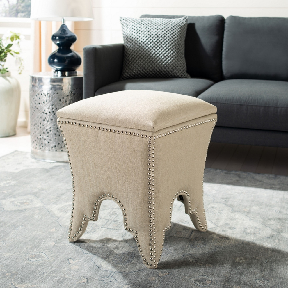 Rita Ottoman Silver Nail Heads Beige   Modern   Footstools And Ottomans   by Virgil Stanis Design  Houzz