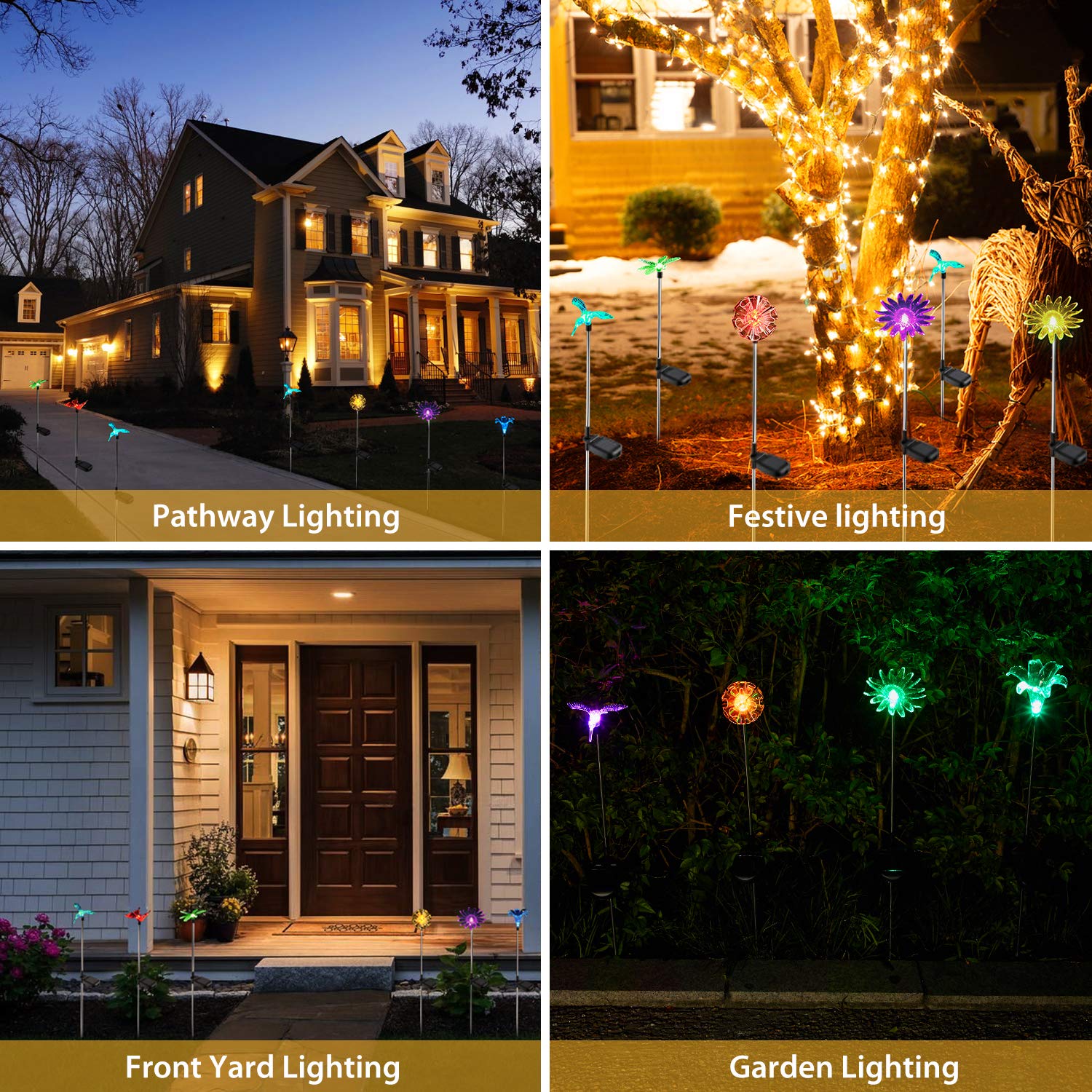 RNKR Solar Garden Lights Outdoor， 3 Pack LED Solar Stake Light， Multi-Color Changing Solar Powered Decorative Landscape Lighting Dandelion Lily Sunflower for Path， Yard， Lawn， Christmas