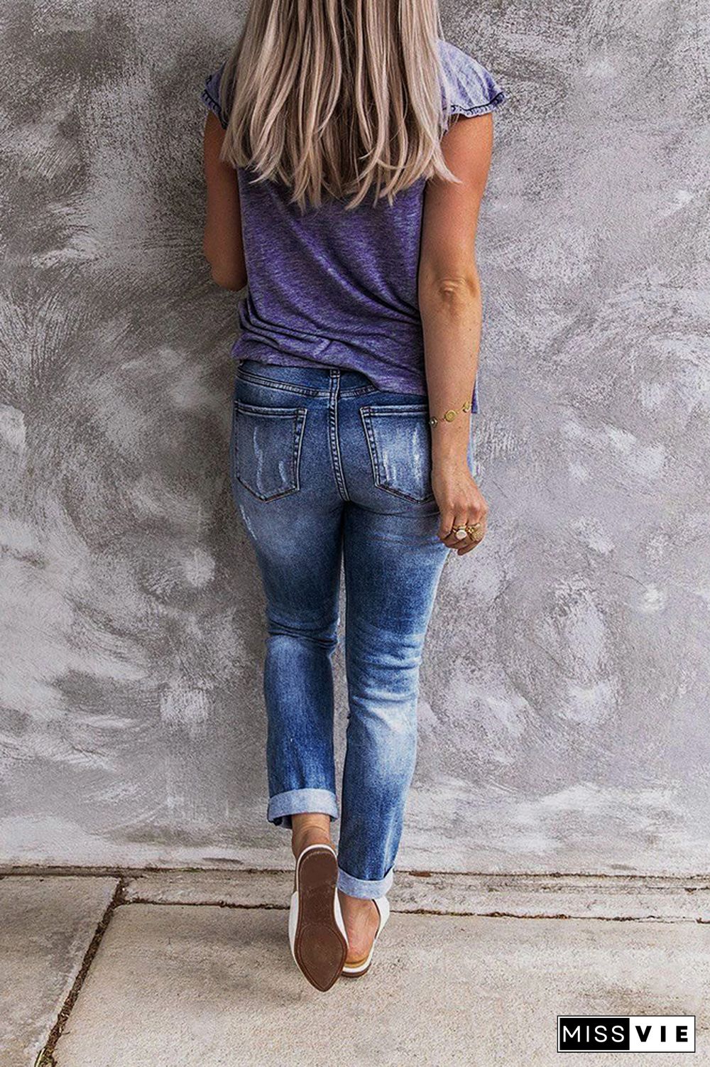 Vintage Ripped Straight Pants Jeans Wholesale