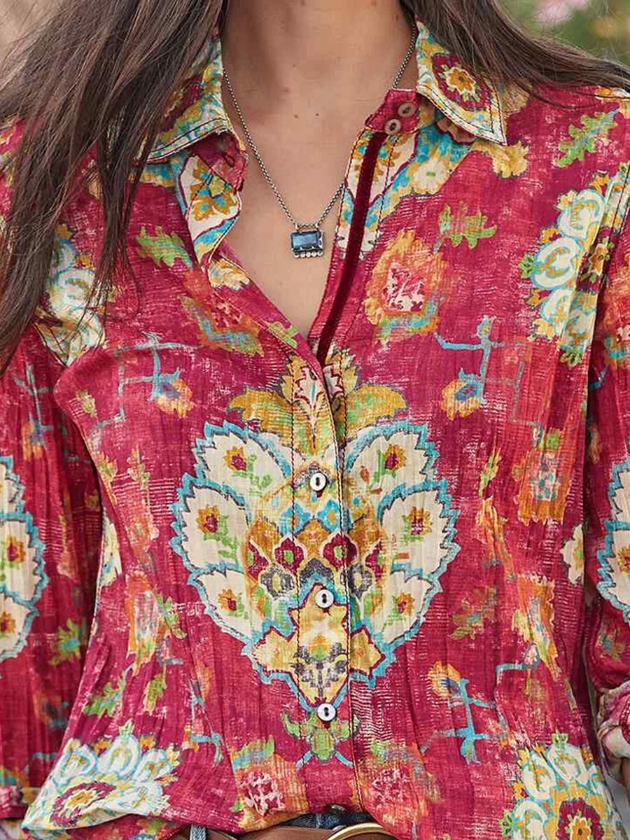 Casual Loose Paisley Print Long-sleeved Blouse