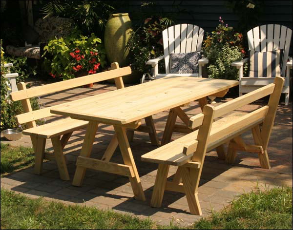 8' Treated Pine Picnic Table with 2 Backed Benches