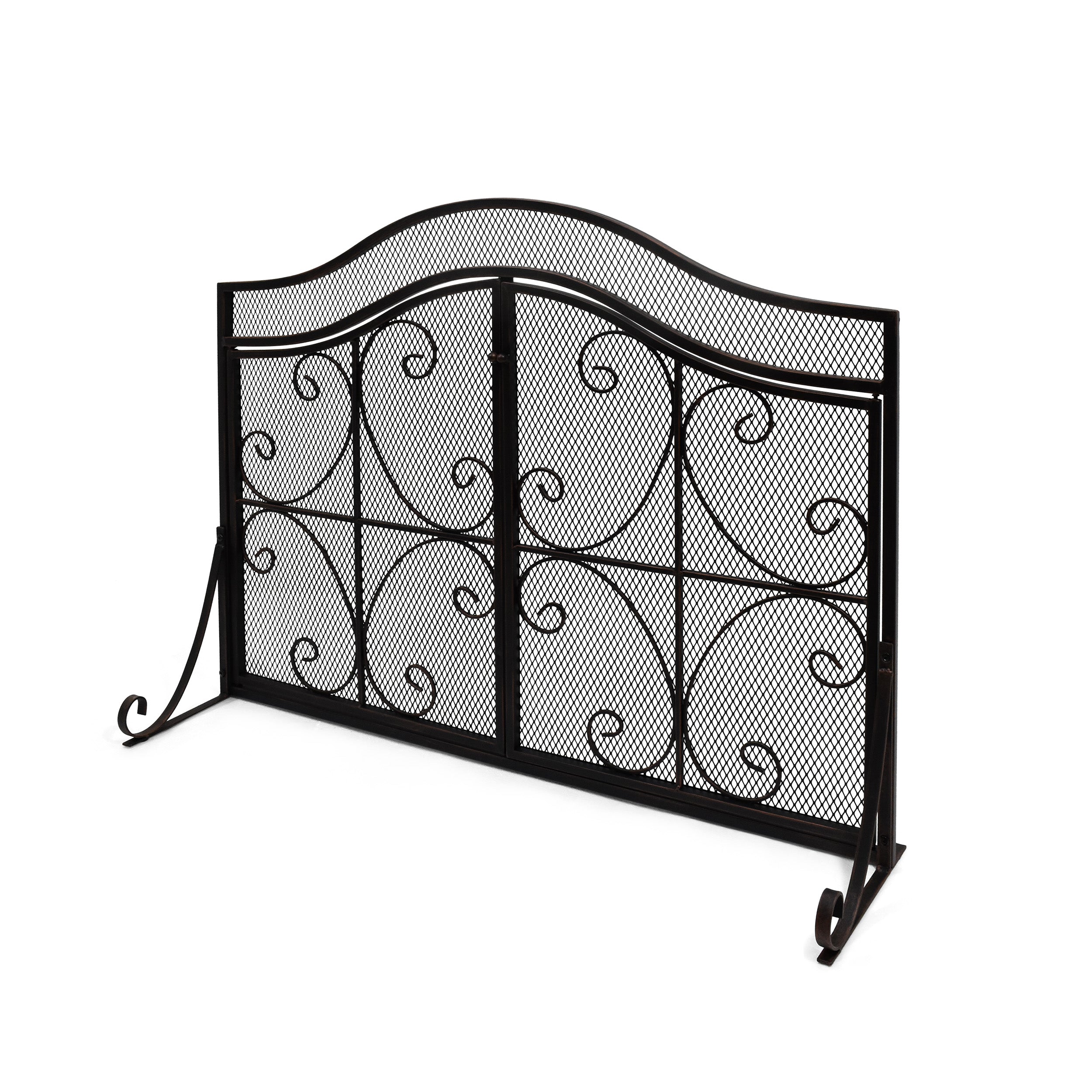 Gary Modern Three Panel Iron Firescreen with Door