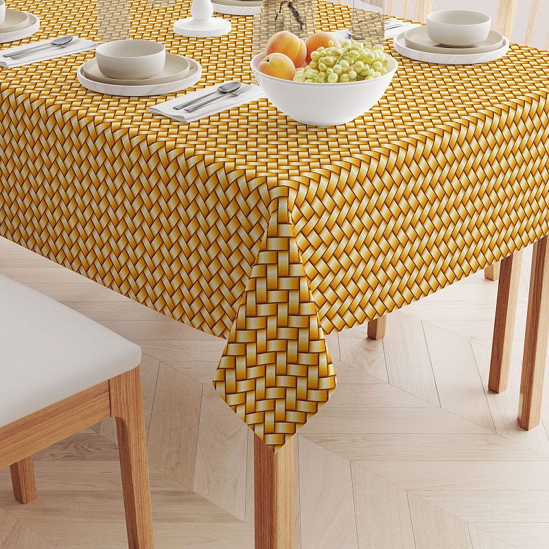 Square Tablecloth， 100% Polyester， 70x70， Gold Shine Basketwork