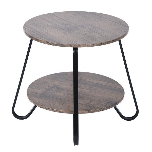 18.1 inches Small Round Coffee Table End Table 2 Tiers Side Nightstand